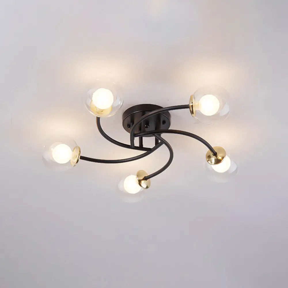 DecorBites™ DecorBites™ Modern Swirled Metal Semi Flush Ceiling Light with Glass Ball Shade