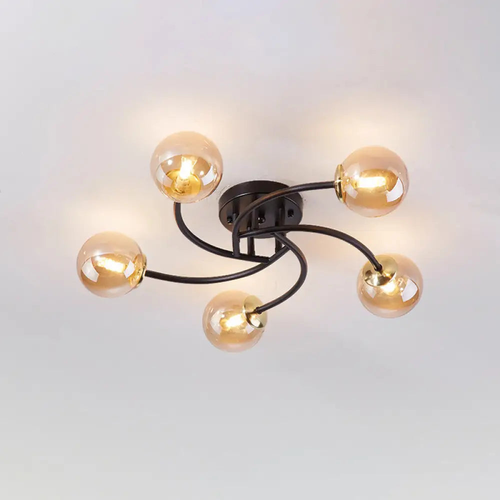 DecorBites™ DecorBites™ Modern Swirled Metal Semi Flush Ceiling Light with Glass Ball Shade