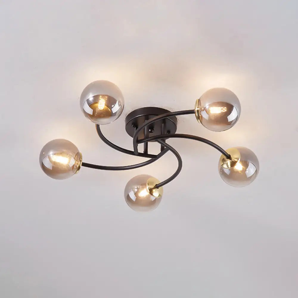 DecorBites™ DecorBites™ Modern Swirled Metal Semi Flush Ceiling Light with Glass Ball Shade