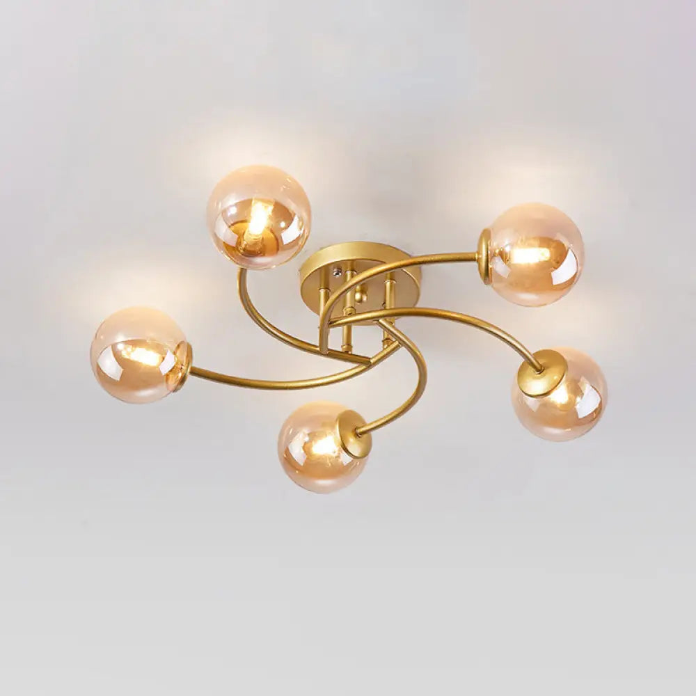 DecorBites™ DecorBites™ Modern Swirled Metal Semi Flush Ceiling Light with Glass Ball Shade