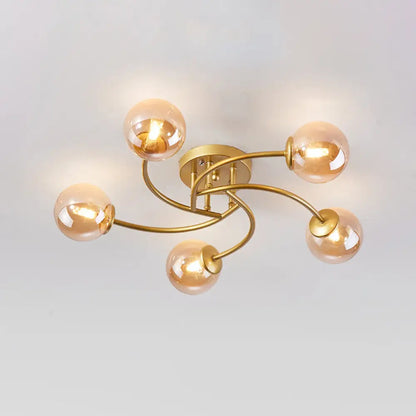 DecorBites™ DecorBites™ Modern Swirled Metal Semi Flush Ceiling Light with Glass Ball Shade