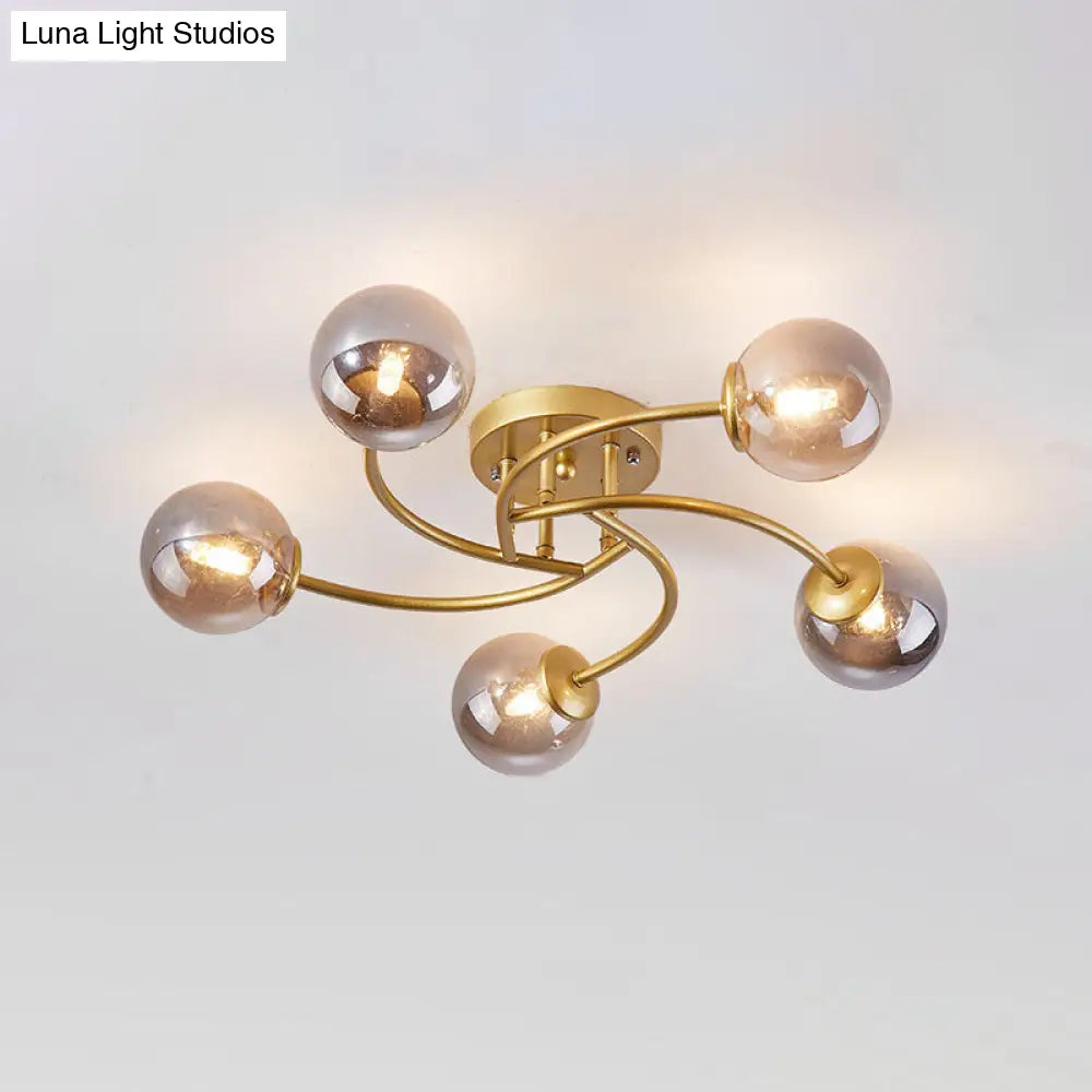 DecorBites™ DecorBites™ Modern Swirled Metal Semi Flush Ceiling Light with Glass Ball Shade