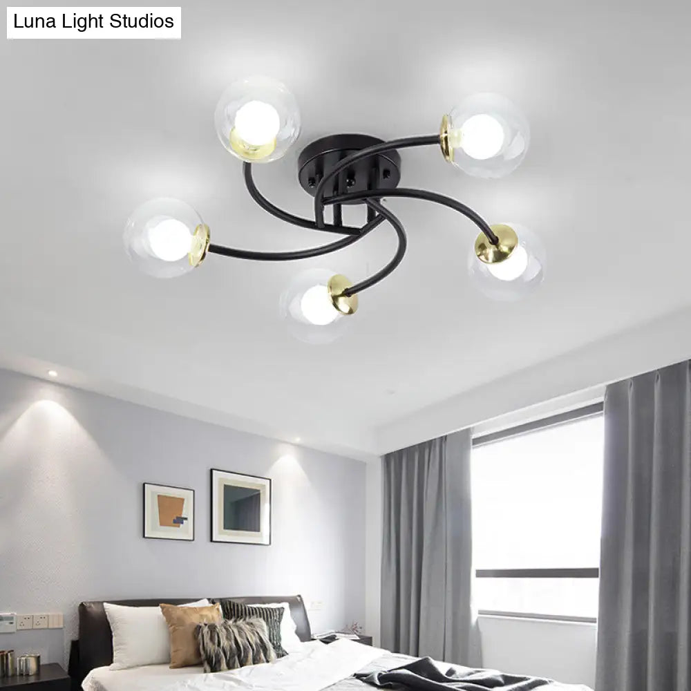 DecorBites™ DecorBites™ Modern Swirled Metal Semi Flush Ceiling Light with Glass Ball Shade