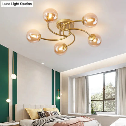 DecorBites™ DecorBites™ Modern Swirled Metal Semi Flush Ceiling Light with Glass Ball Shade
