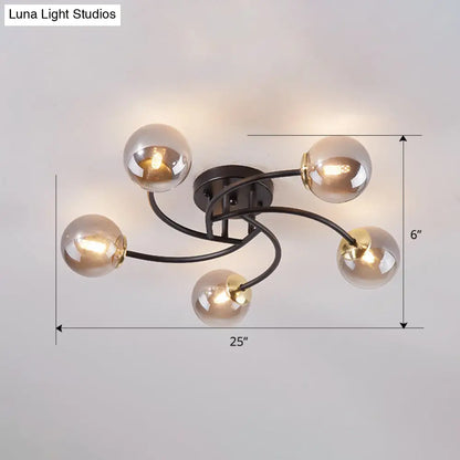 DecorBites™ DecorBites™ Modern Swirled Metal Semi Flush Ceiling Light with Glass Ball Shade