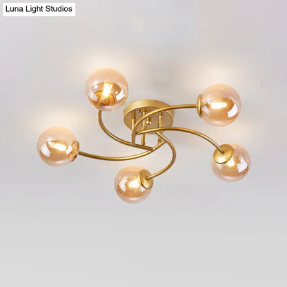 DecorBites™ DecorBites™ Modern Swirled Metal Semi Flush Ceiling Light with Glass Ball Shade