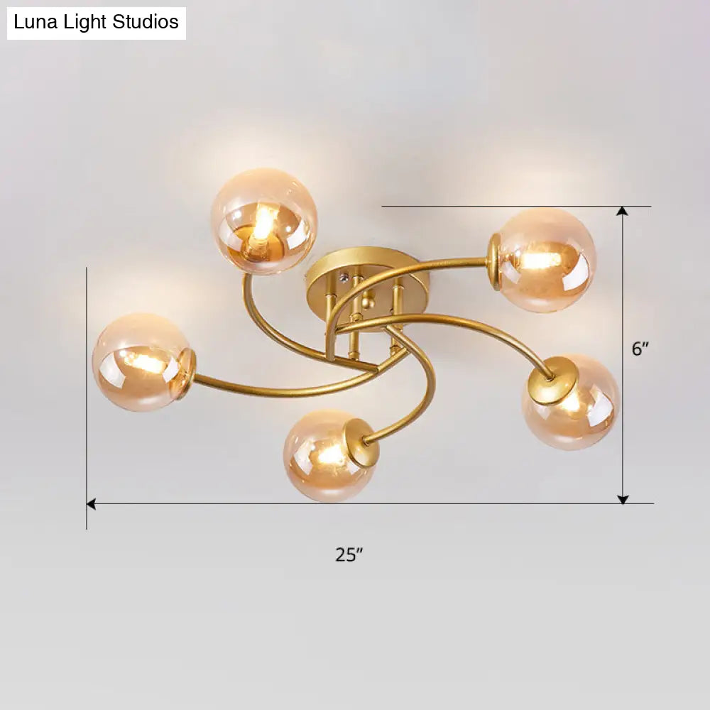 DecorBites™ DecorBites™ Modern Swirled Metal Semi Flush Ceiling Light with Glass Ball Shade