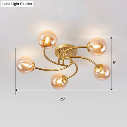 DecorBites™ DecorBites™ Modern Swirled Metal Semi Flush Ceiling Light with Glass Ball Shade