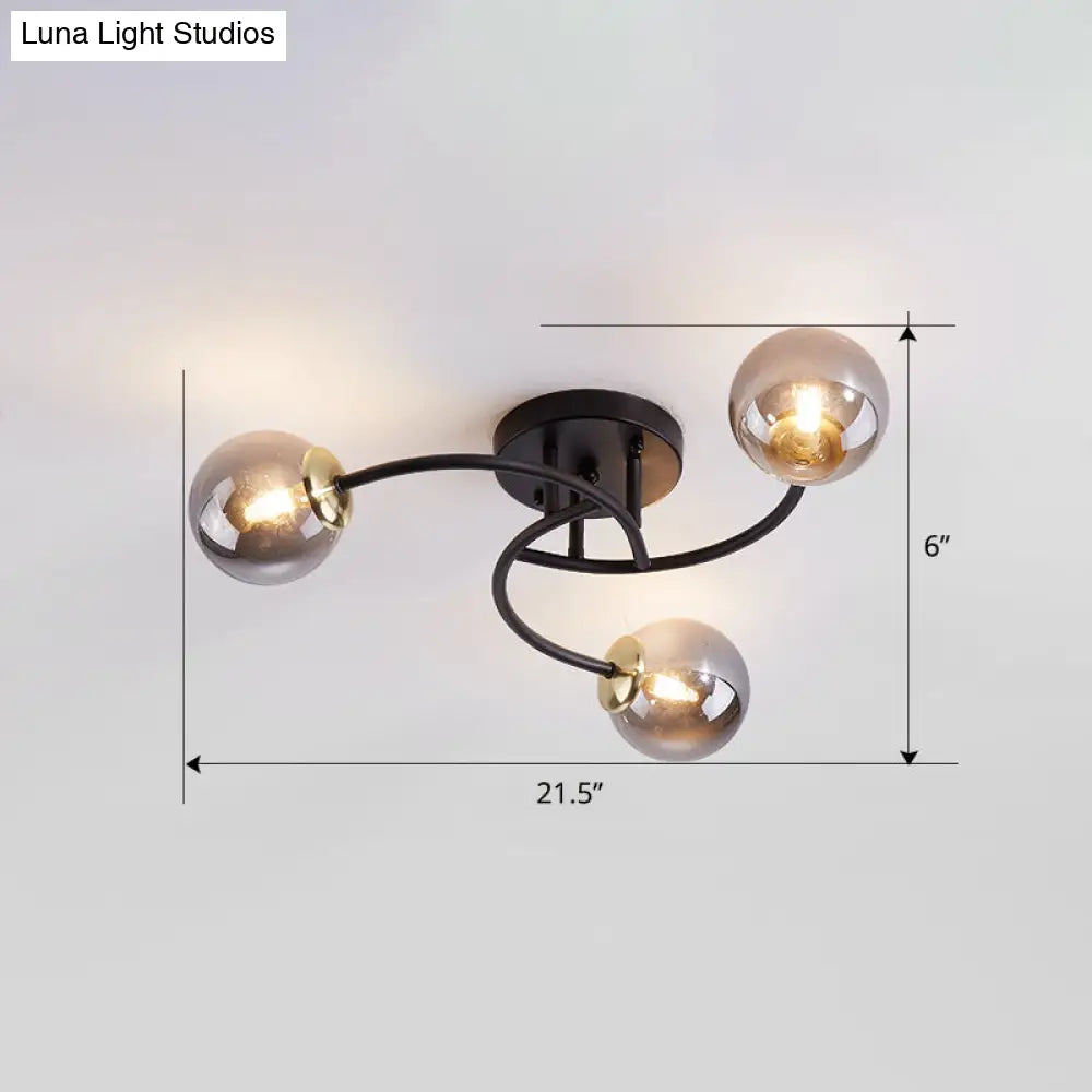 DecorBites™ DecorBites™ Modern Swirled Metal Semi Flush Ceiling Light with Glass Ball Shade
