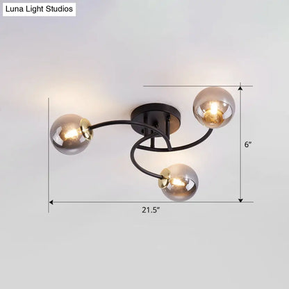DecorBites™ DecorBites™ Modern Swirled Metal Semi Flush Ceiling Light with Glass Ball Shade