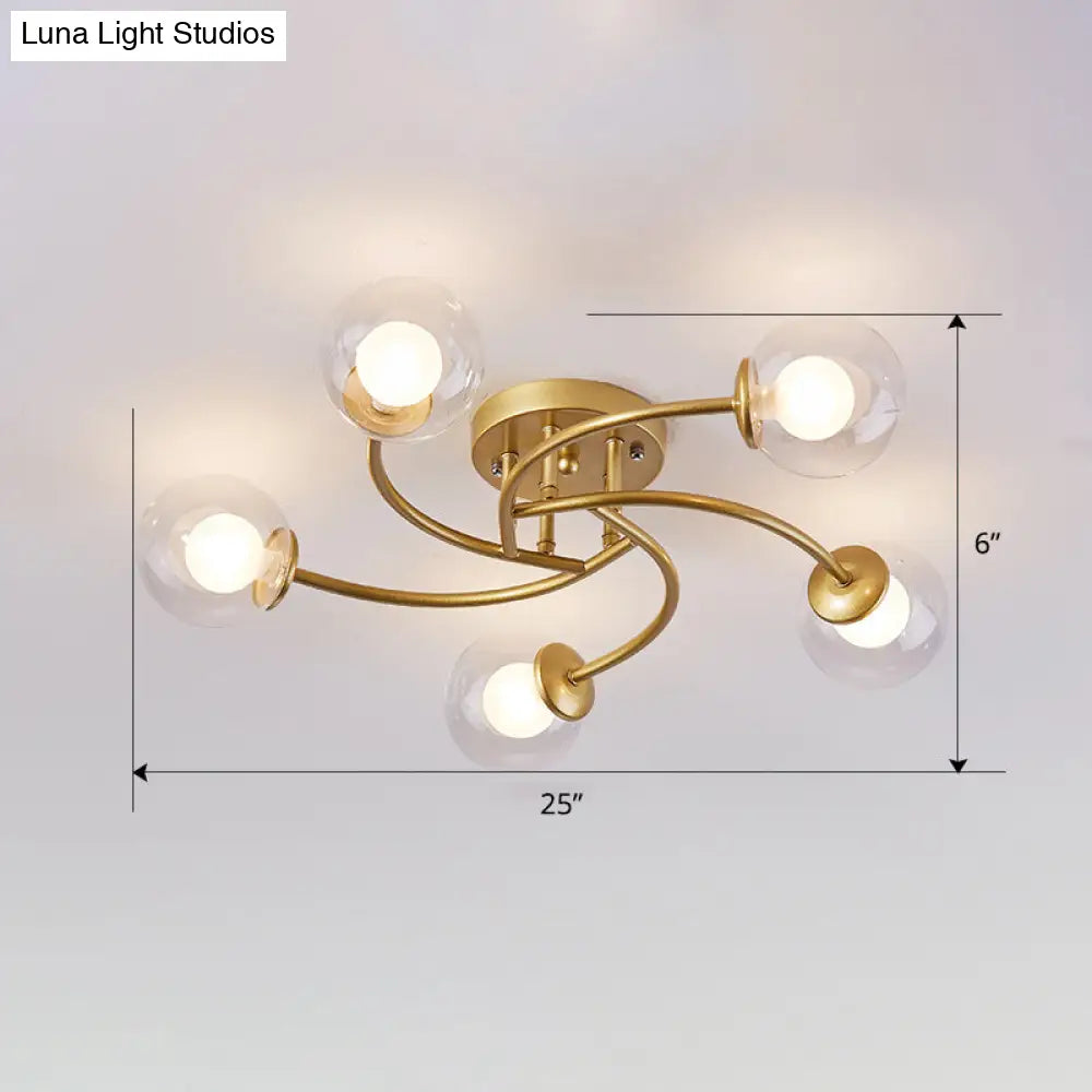 DecorBites™ DecorBites™ Modern Swirled Metal Semi Flush Ceiling Light with Glass Ball Shade