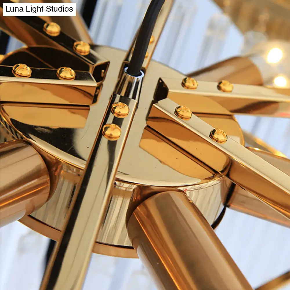 Lámpara colgante moderna de araña cónica - Cristal transparente - 6 luces - Acabado dorado