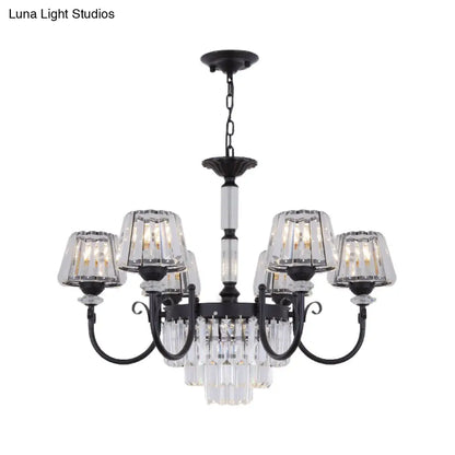 Modern Tapered Crystal Suspension Light with 3/6 Heads - Black Dining Room Chandelier Lamp