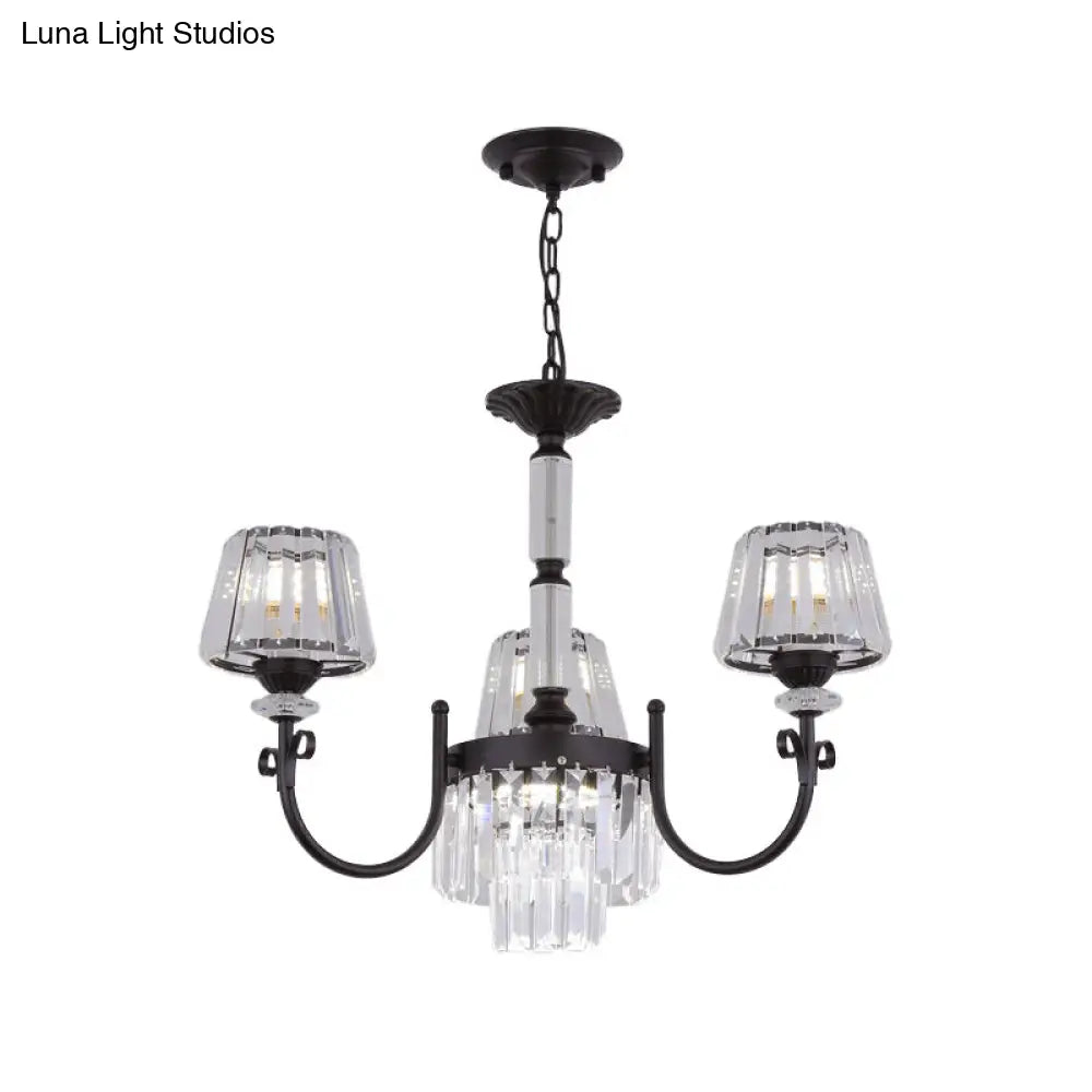Modern Tapered Crystal Suspension Light with 3/6 Heads - Black Dining Room Chandelier Lamp