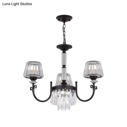Modern Tapered Crystal Suspension Light with 3/6 Heads - Black Dining Room Chandelier Lamp
