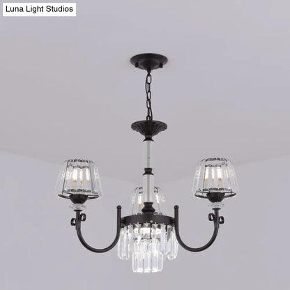 Modern Tapered Crystal Suspension Light with 3/6 Heads - Black Dining Room Chandelier Lamp