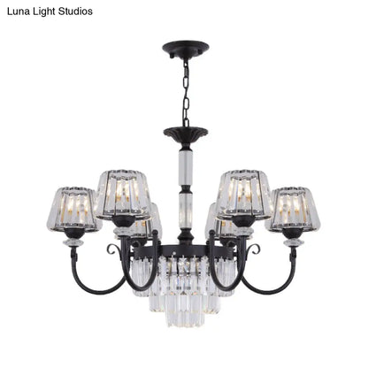 Modern Tapered Crystal Suspension Light with 3/6 Heads - Black Dining Room Chandelier Lamp