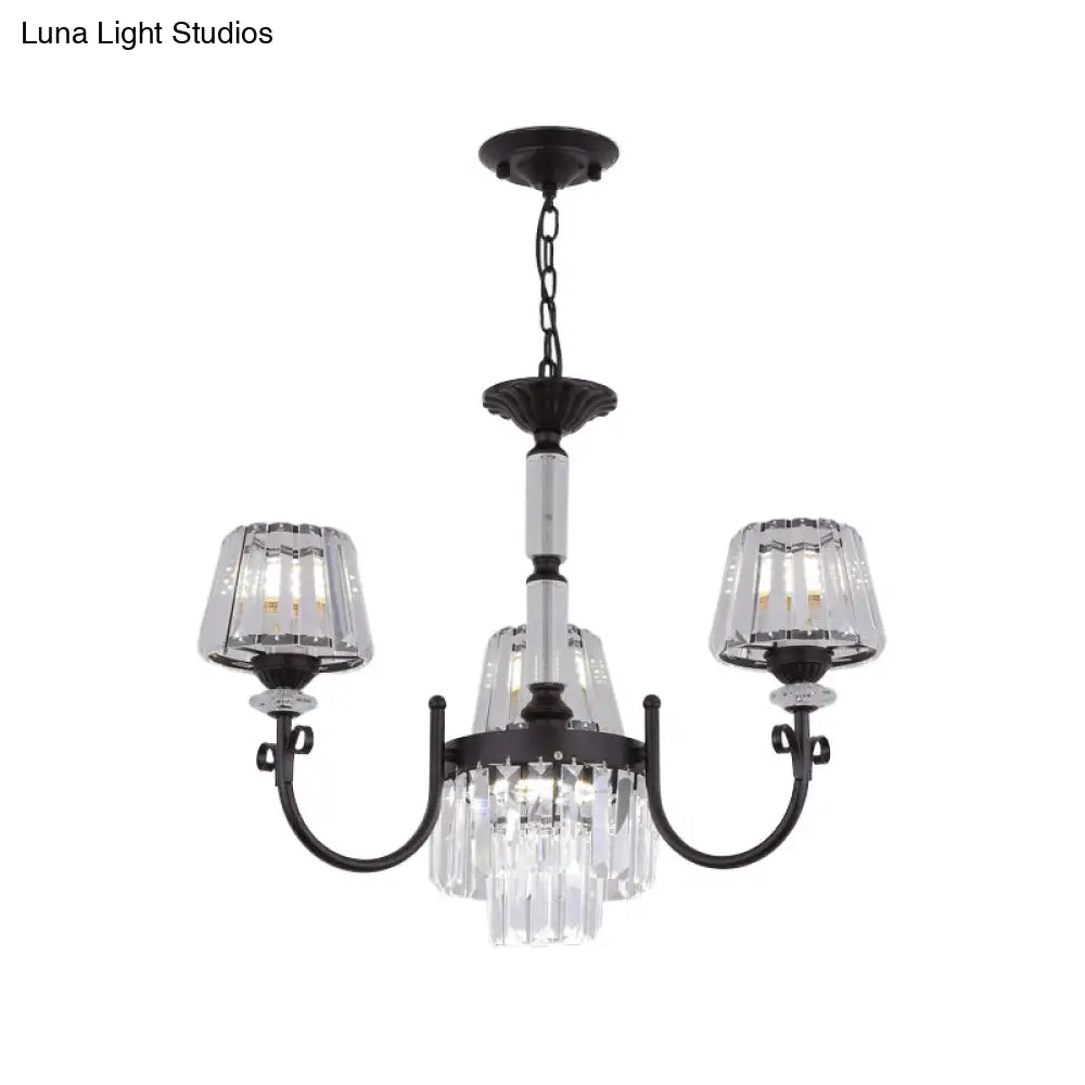 Modern Tapered Crystal Suspension Light with 3/6 Heads - Black Dining Room Chandelier Lamp
