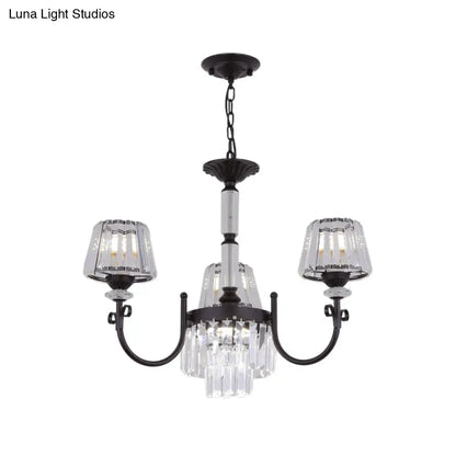 Modern Tapered Crystal Suspension Light with 3/6 Heads - Black Dining Room Chandelier Lamp