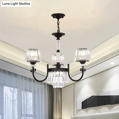 Modern Tapered Crystal Suspension Light with 3/6 Heads - Black Dining Room Chandelier Lamp