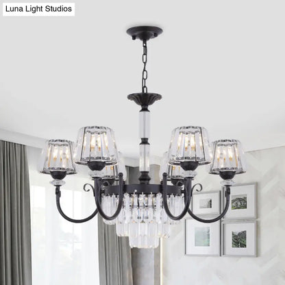 Modern Tapered Crystal Suspension Light with 3/6 Heads - Black Dining Room Chandelier Lamp