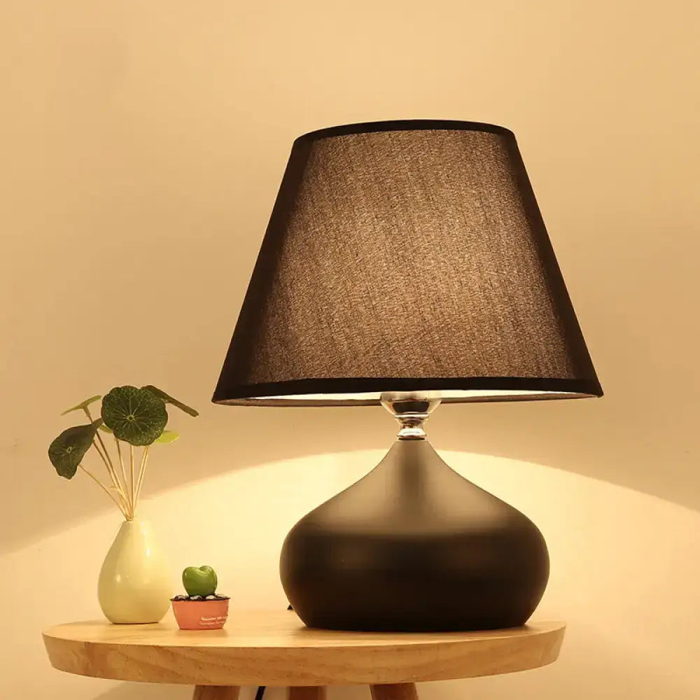 Decorbites™ modern black ceramic table lamp with textured fabric shade compatible with led incandescent fluorescent bulbs