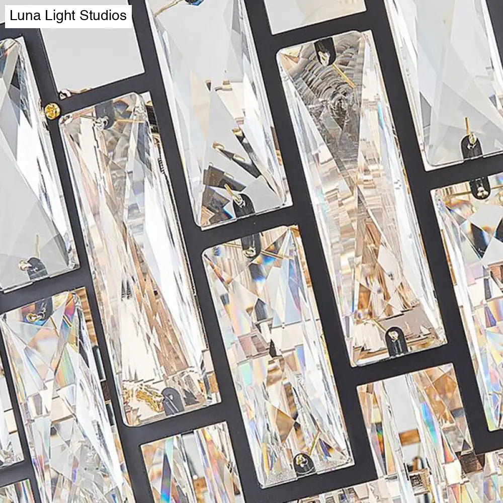 Lámpara de techo colgante moderna de níquel con forma cónica y bloque de cristal, 6/10 cabezales, 16"/19.5" de ancho