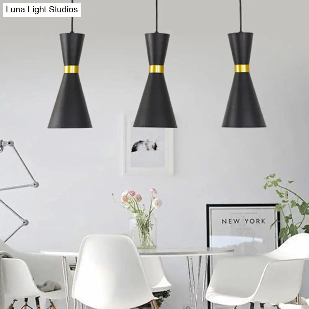 Modern Tapered Pendant Ceiling Lamp in Black/White - Metal, 1 Bulb Suspension Lighting