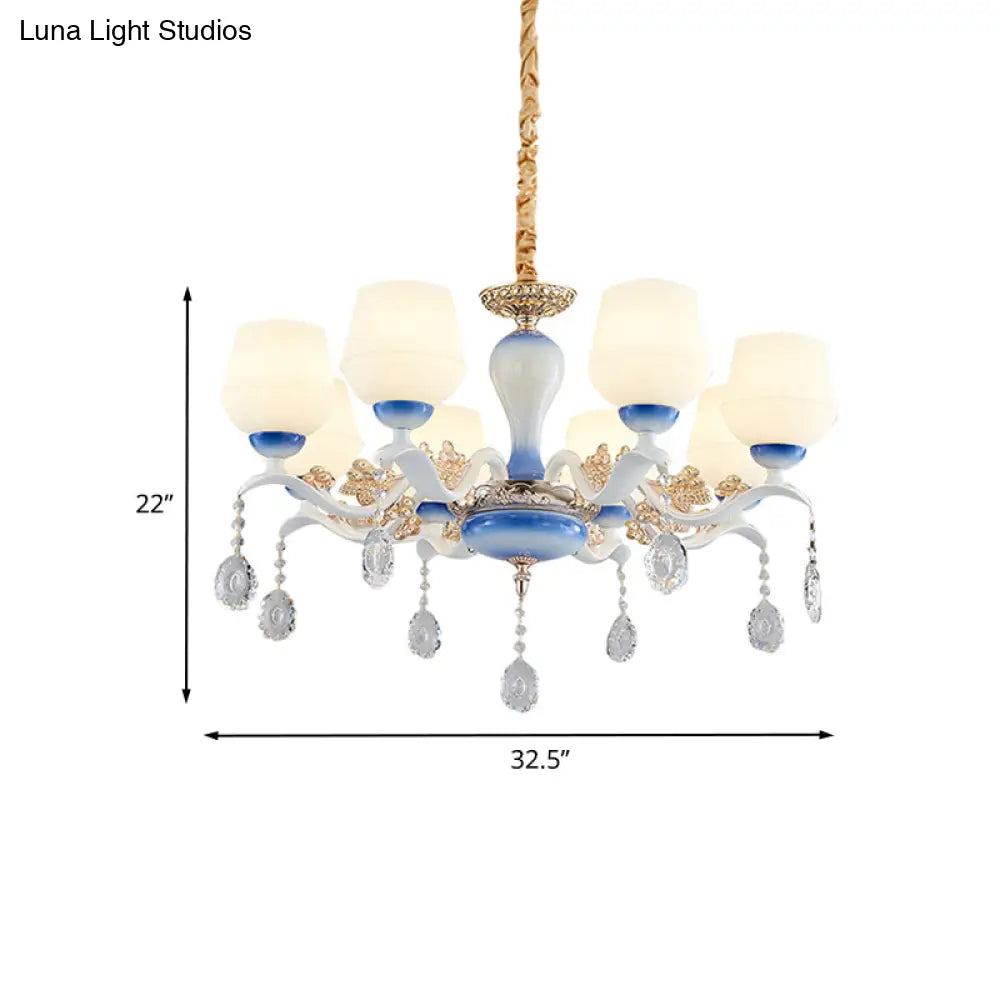 Lámpara de araña colgante cónica moderna - 8 bombillas, cristal color marfil (azul/blanco)