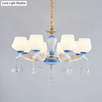 Lámpara de araña colgante cónica moderna - 8 bombillas, cristal color marfil (azul/blanco)