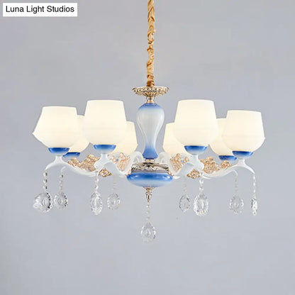 Lámpara de araña colgante cónica moderna - 8 bombillas, cristal color marfil (azul/blanco)