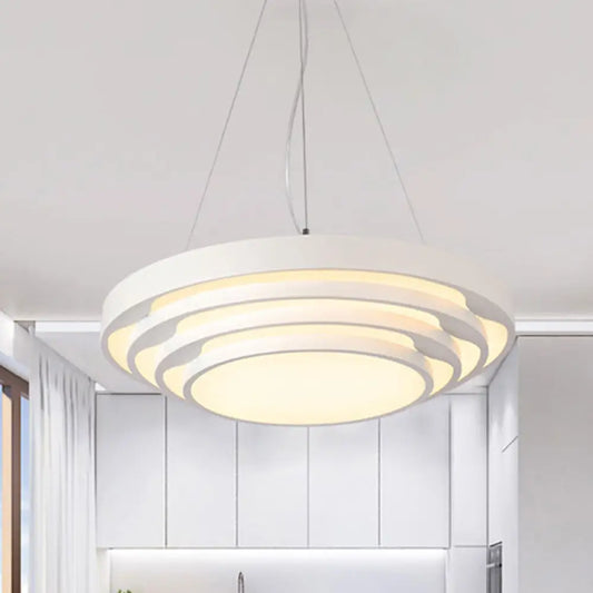 Modern Tapered Round Pendant Ceiling Light Kit - Metal LED Hanging Light in Black/White, Warm/White/Natural Light