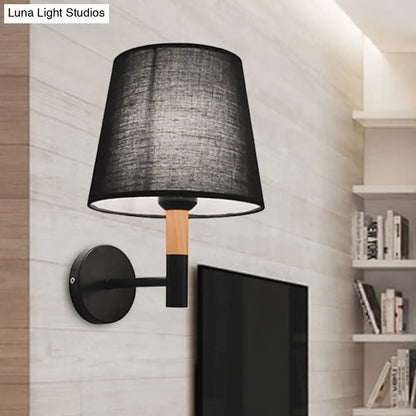 DecorBites™ DecorBites™ Modern Tapered Wall Sconce Light - 1 Head Fabric Sconce for Bedroom - Black/White