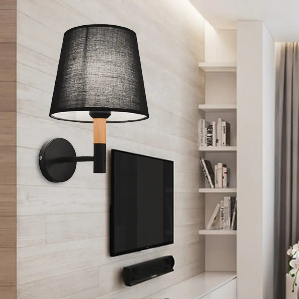 DecorBites™ DecorBites™ Modern Tapered Wall Sconce Light - 1 Head Fabric Sconce for Bedroom - Black/White