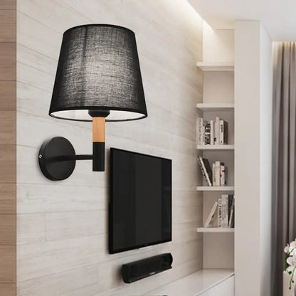 DecorBites™ DecorBites™ Modern Tapered Wall Sconce Light - 1 Head Fabric Sconce for Bedroom - Black/White
