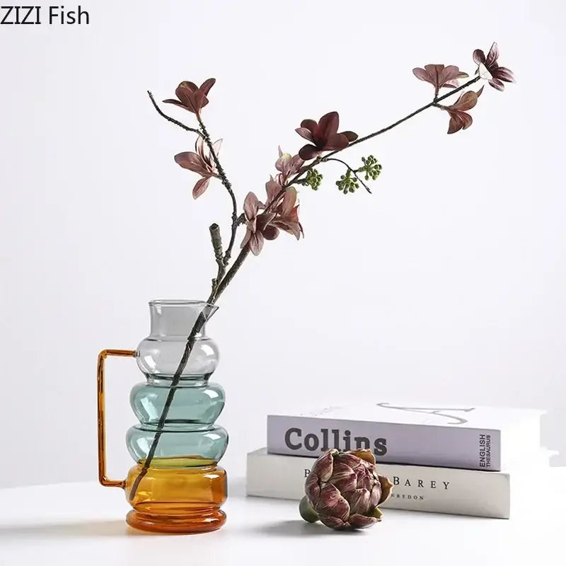 Modern teal amber bubble glass vase with handle and gradient hues ideal as glass vase hydroponics decorbites bubble glass