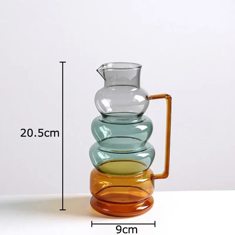 Modern teal amber bubble glass vase with stacked layers and orange handle for living room decorbites bubble glass hydroponics pot