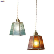 Modern teal and amber copper glass led pendant lamp with textured shades and twisted brass cords for dining room decorbites copper glass