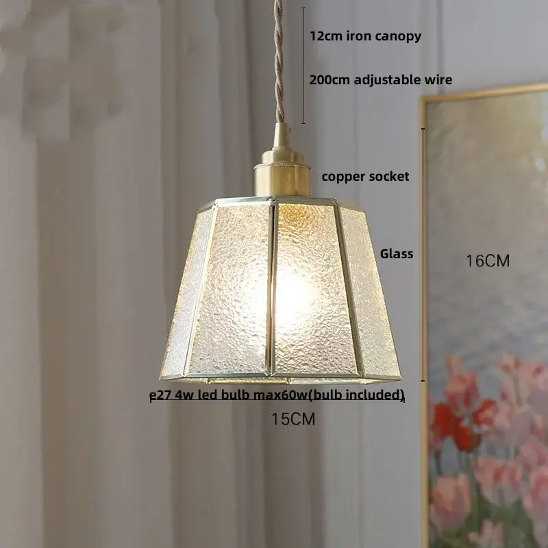 Modern teal and amber copper glass led pendant lamp with brass-finished copper socket and iron canopy for dining room decorbites copper glass