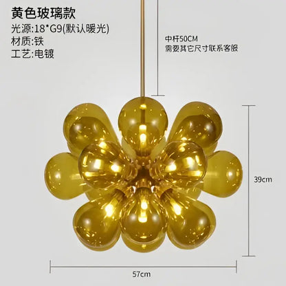 Modern teal and gold glass bubble hanging pendant light with golden spherical flower design and brass frame for dining room decorbites pendant light