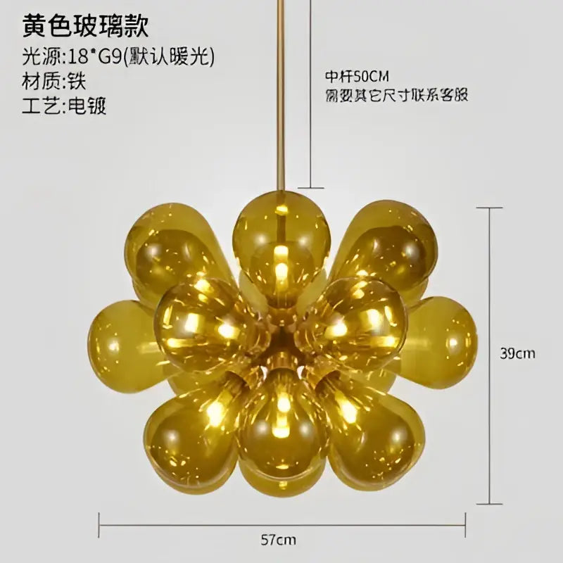 Modern teal and gold glass bubble hanging pendant light with golden spherical flower design and brass frame for dining room decorbites pendant light