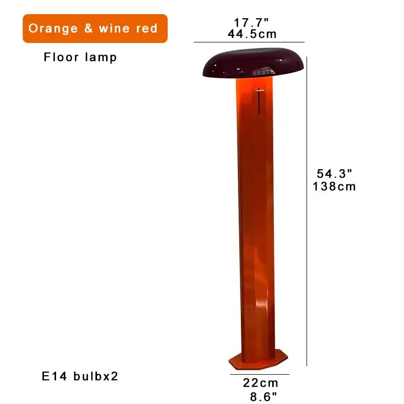 A sleek translucent orange and wine red decorbites designer mushroom floor lamp with a glossy finish for living room decor