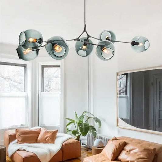 Modern teal glass branch ceiling chandelier with black metal arms for dining room decorbites glass branch light