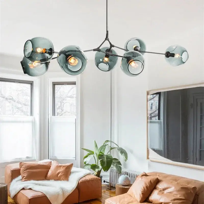 Modern teal glass branch ceiling chandelier with black metal arms for dining room decorbites glass branch light
