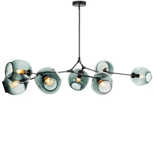 Modern teal glass bubble branch chandelier with black metal arms and central fixture for dining room decorbites glass bubble design