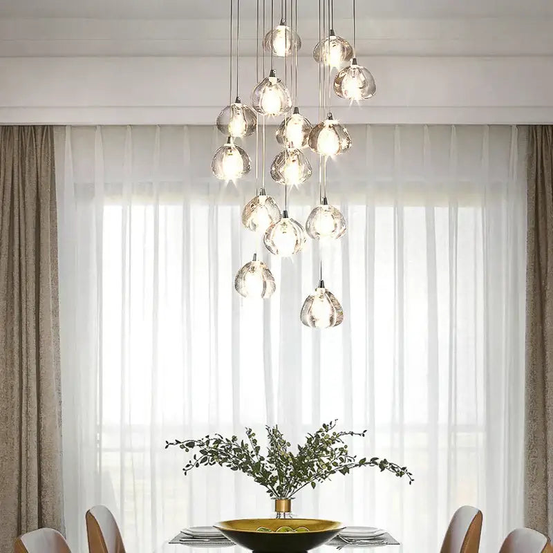 Modern teardrop decorbites crystal led chandelier with multiple hanging spherical bulbs for living room decorbites crystal led