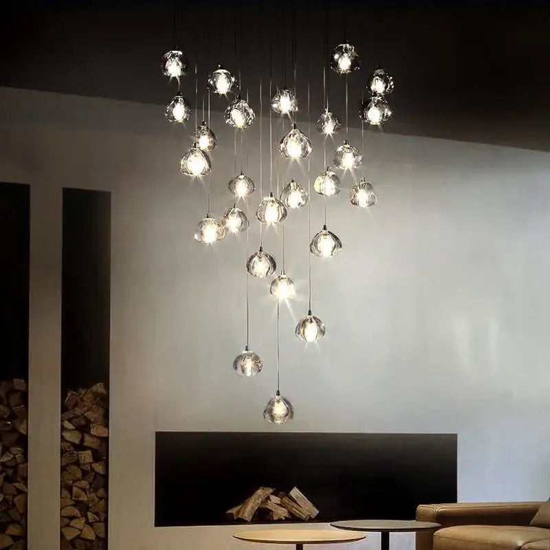 Modern teardrop decorbites crystal led chandelier with clear faceted glass globes for living room pendant lighting