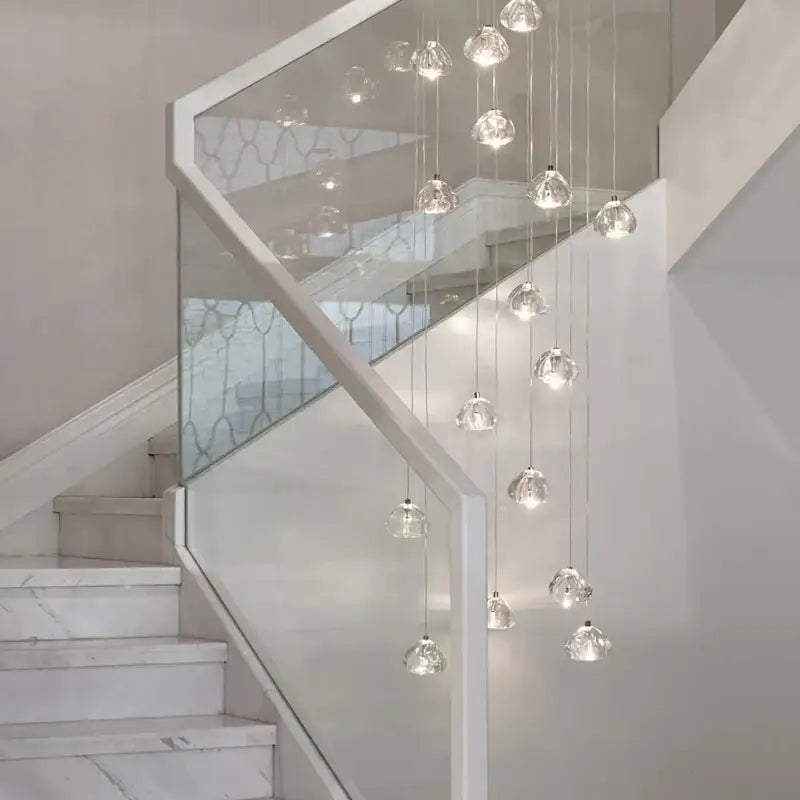 Modern teardrop crystal led chandelier with clear faceted glass globes by decorbites for living room lighting decorbites crystal led