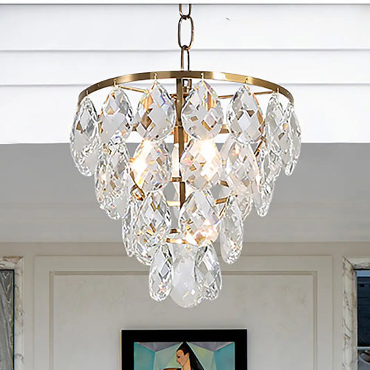 Modern Teardrop Crystal Pendant Light – Round Ceiling Brass Light for Living Room