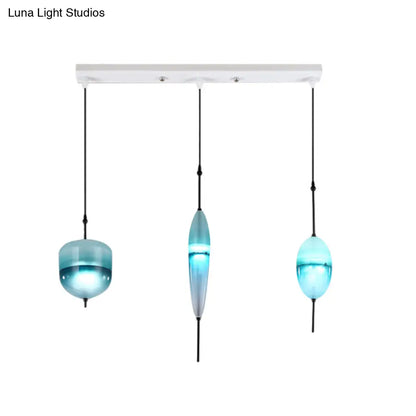 Modern Teardrop/Drum/Cylinder Glass Cluster Pendant Light - Blue/White - 1/3 Lights - Dining Room Hanging Fixture